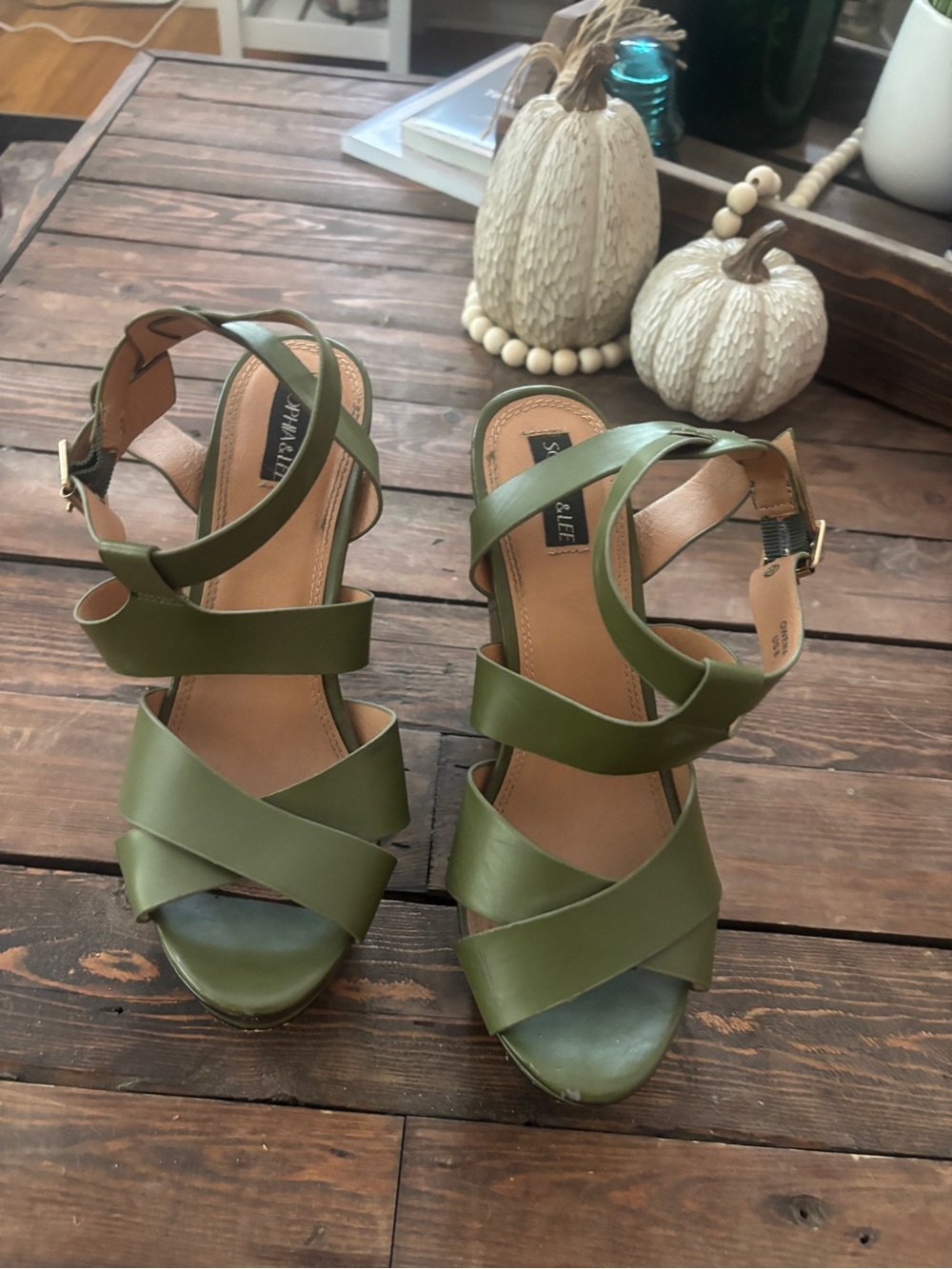 Olive Green Strappy Platform Heels